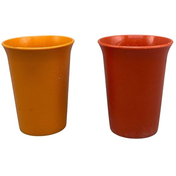 vintage tupperware set of 2 cups drinkware plastic 3.5x3" orange READ - Picture 1 of 6